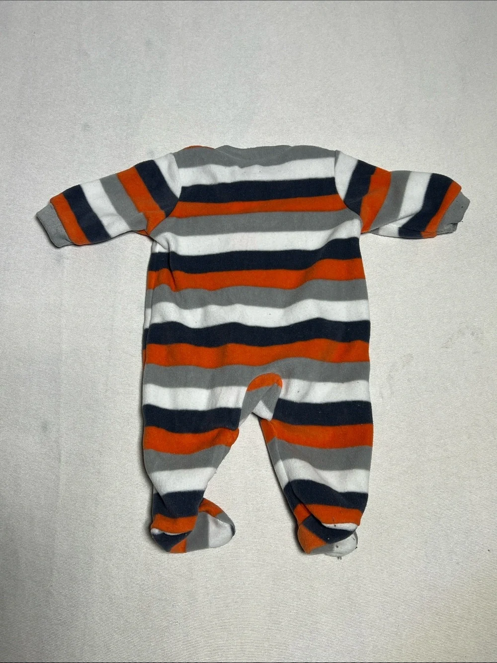 Carter's Orange Gray Navy White Striped Bear Fleece One-Piece
